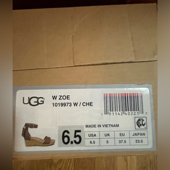 UGG New Chestnut Zoe Leather cork wedge Sandals with-a tessel on the back zipper - Picture 5 of 5